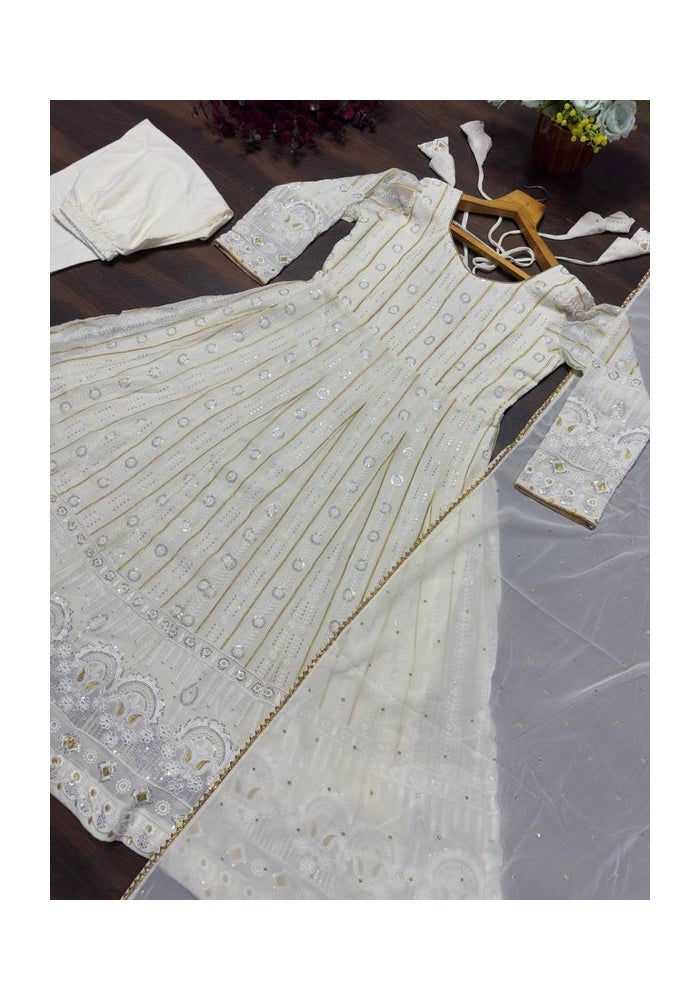 Malishka Export فستان أناركالي أبيض مع دُبَتَة للنساء - Image 4